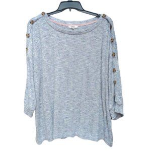 Peyton Primrage Plus Size Sweater Thin-Knit 3/4 Sleeves Buttons Green Blue